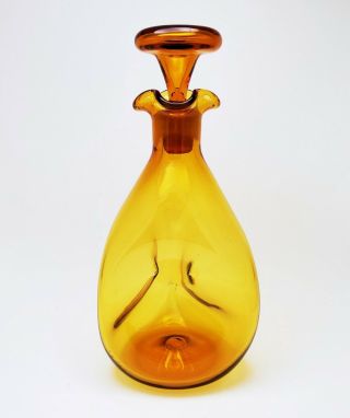 Vintage Blenko Hand Blown Pinched Glass Decanter 49 in Gold 3