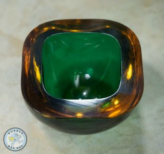 Murano/sommerso Green & Amber Cased Glass Geode Bowl