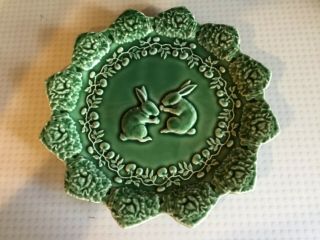 Bordallo 8” Salad Plate Easter Green Rabbits Portugal Vintage Pottery 7 Avail