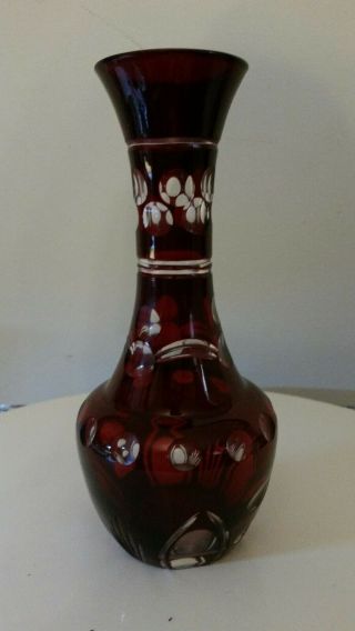 Art Deco Bohemian Czech Cut To Clear Ruby Red Cased Glass Crystal Bud Vase
