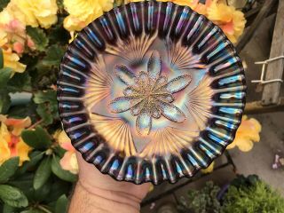 Wow Dugan Petal And Fan Carnival Glass Ruffled Plate