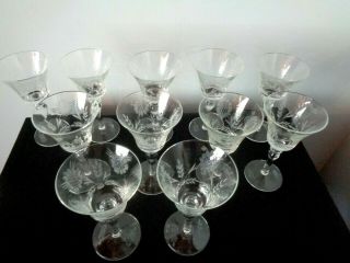 Set of 11 Rare Vintage Etched Crystal Glass Etched Flower Pattern Goblets 2