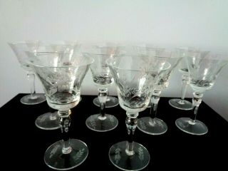 Set of 11 Rare Vintage Etched Crystal Glass Etched Flower Pattern Goblets 3