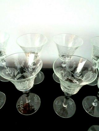 Set of 11 Rare Vintage Etched Crystal Glass Etched Flower Pattern Goblets 4
