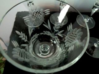 Set of 11 Rare Vintage Etched Crystal Glass Etched Flower Pattern Goblets 7