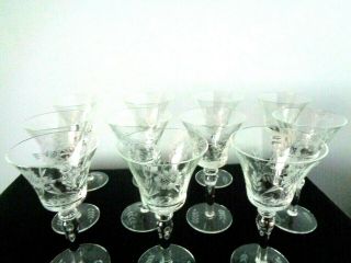 Set of 11 Rare Vintage Etched Crystal Glass Etched Flower Pattern Goblets 8