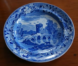Early 19th C.  Blue Staffordshire 10 " Spode Plate,  " Bridge Of Locano " Pattern