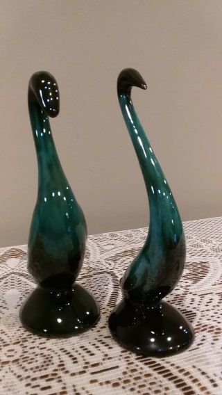 Vintage Blue Mountain Pottery 6 inch Green Drip Glaze Swan Figurines. 2