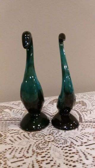 Vintage Blue Mountain Pottery 6 inch Green Drip Glaze Swan Figurines. 4