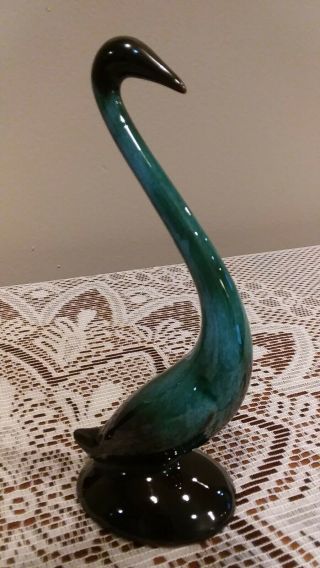 Vintage Blue Mountain Pottery 6 inch Green Drip Glaze Swan Figurines. 5