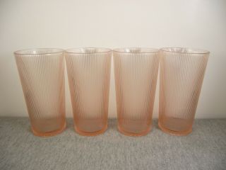4 Jeannette Glass Pink Homespun 5.  5 " Flat Tumblers Depression Glass