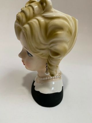 Rare Vtg Inarco E - 5623 Lady Head Vase Blonde Black Dress Pearl Necklace/Earrings 2