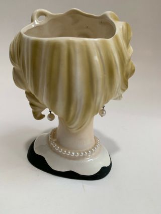 Rare Vtg Inarco E - 5623 Lady Head Vase Blonde Black Dress Pearl Necklace/Earrings 3