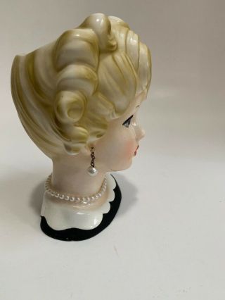 Rare Vtg Inarco E - 5623 Lady Head Vase Blonde Black Dress Pearl Necklace/Earrings 4
