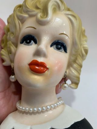 Rare Vtg Inarco E - 5623 Lady Head Vase Blonde Black Dress Pearl Necklace/Earrings 7