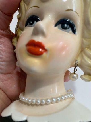 Rare Vtg Inarco E - 5623 Lady Head Vase Blonde Black Dress Pearl Necklace/Earrings 8
