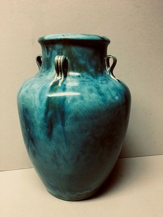 Vintage Maitland - Smith Hand Made Pottery Vase W/turquoise Drip Glaze Finish
