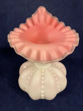 Vtg Fenton Pink And White Cased Satin Glass Jack In The Pulpit Vase Silvercrest