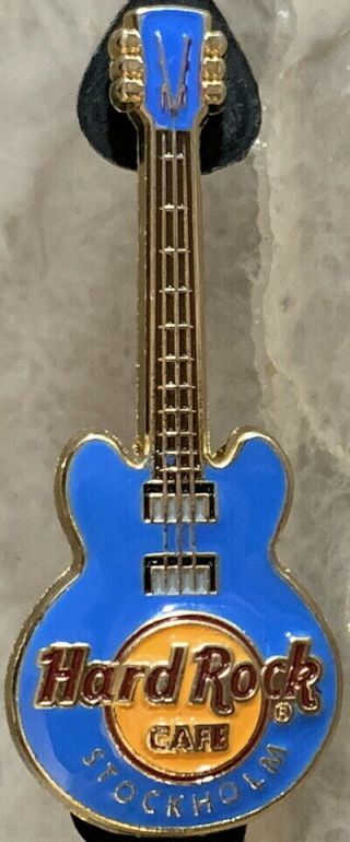 Hard Rock Cafe Stockholm 2018 3 - D Blue Core Guitar Series Pin 3 Strings 98586