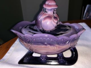 Westmoreland Glass Santa Claus On Sleigh Rare Purple Swirl Color Candy Dish