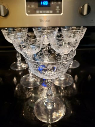 Set 6 Vintage Fostoria Navarre Wilma Crystal Saucer Champagne Glasses