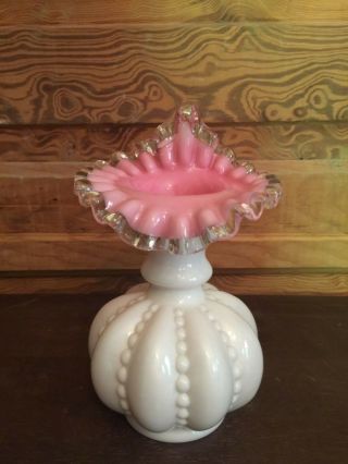 Vintage Fenton Pink And White Cased Glass Jack In The Pulpit Vase Silvercrest
