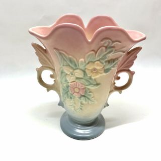 Vintage Hull Pottery Two Handle Flowers Art Vase