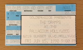 1990 The Cramps Hollywood Palladium Concert Ticket Stub Stay Sick Tour Lux Ivy