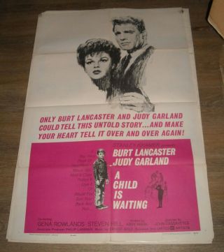 1963 A Child Is Waiting 1 Sheet Movie Poster Judy Garland Burt Lancaster Gga