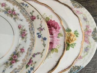 Set Of 5 Vintage Mismatched China Salad Plates Floral Shabby Chic Wedding
