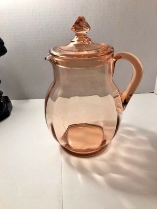Vintage Pink Elegant Depression Glass Optic Pitcher With Lid Perfect