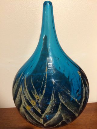 Mdina Glass Teardrop Vase Vintage With Label