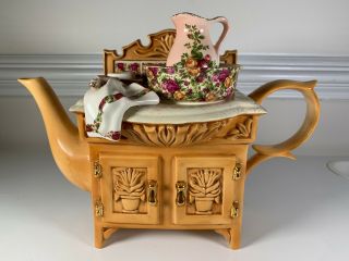 Rare 1996 Royal Albert Old Country Roses Victorian Washstand Earthenware Teapot