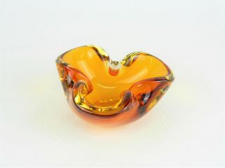 Vintage Murano Italy Amber Hand - Blown Art Glass Form Ashtray