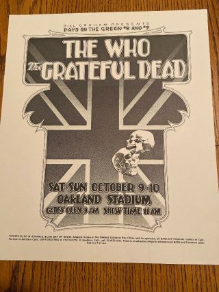 The Who Grateful Dead Days On The Green 1976 Promo Poster Oakland