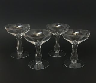 Vintage Bulbous Hollow Stem Champagne Coupes Set Of 4 Optic Mid - Century Glasses