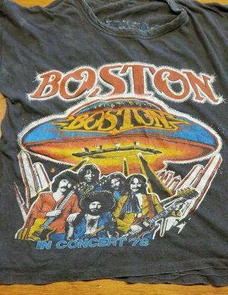 Vtg 1978 Boston The Band 2 Sided Black Concert Shirt Rock N 