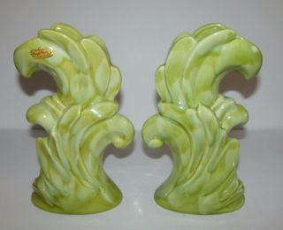 Royal Haeger R773 Pair.  Green Drip Glaze Vase - - One Has Sticker
