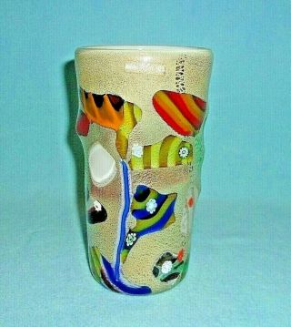 Murano Hand Blown Millefiori 7 - 1/4 " Multi - Color Cased Glass Vase With Label