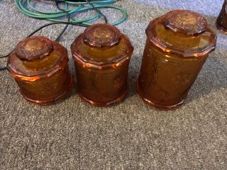 Vintage Indiana Glass Amber Daisy Tiara Sandwich Glass (3) Canister Set