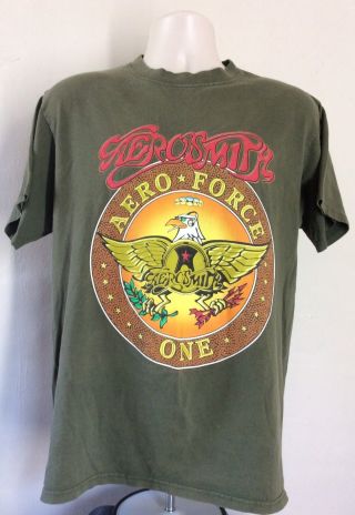 Vtg 1999 Aerosmith Aero Force One Concert T - Shirt Green L 90s Japan Dragon Tour