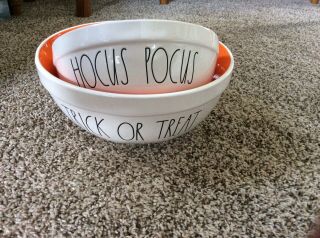 Rae Dunn Ceramic Hocus Pocus & Trick Or Treat Mixing Bowls Orange Inside 2019
