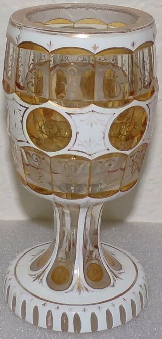 Vintage Bohemian/czech Moser Styled White Enamel & Gold 6 1/2ins Wine Goblet
