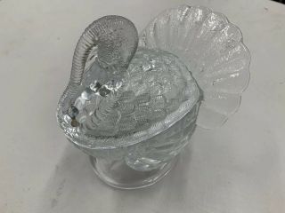 Vintage L E Smith Glass Clear Turkey Shaped 7 1/4 " Candy Dish 1940s - 1960s Euc