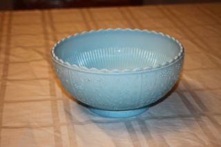 Large Blue Milk Glass - Tree Of Life - Bowl 7.  5 Round Deep Early American Dish