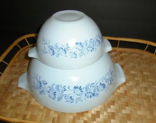 Vintage Set 2 Pyrex Colonial Mist Blue Cinderella Nesting Mixing Bowls 441,  443