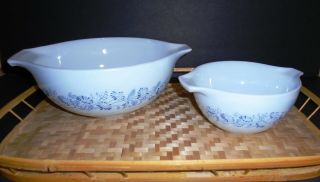 Vintage SET 2 PYREX COLONIAL MIST Blue Cinderella Nesting Mixing Bowls 441,  443 5