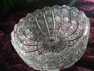Antique American Brilliant Period Deep Cut Glass Crystal Bowl Hobstar Libbey