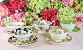 Elegant And Fine,  Bone China Collectible Tea Cups (5) Taylor/kent,  Grafton,  Etc.