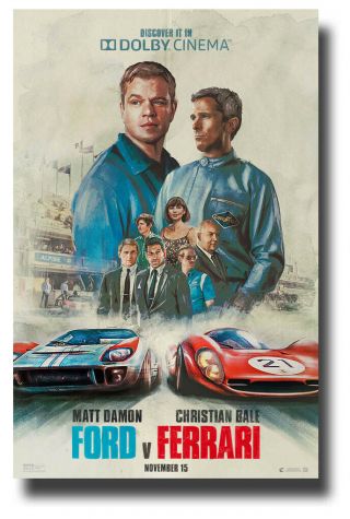 Ford V Ferrari Poster Movie 11 " X17 " Sketch Fvf Ferrarri Usa Sameday Ship